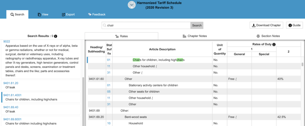 Firguring out Customs rate with the HTS lookup tool