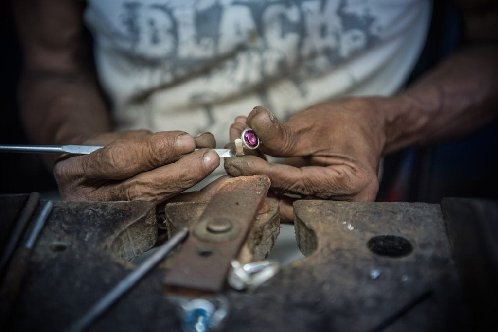 A working in Sri Lanka, Jewelery is a popular product made in Sri Lanka