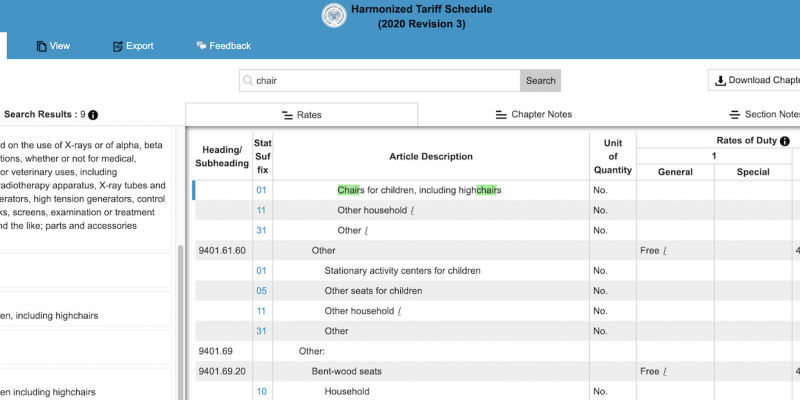 Firguring out Customs rate with the HTS lookup tool