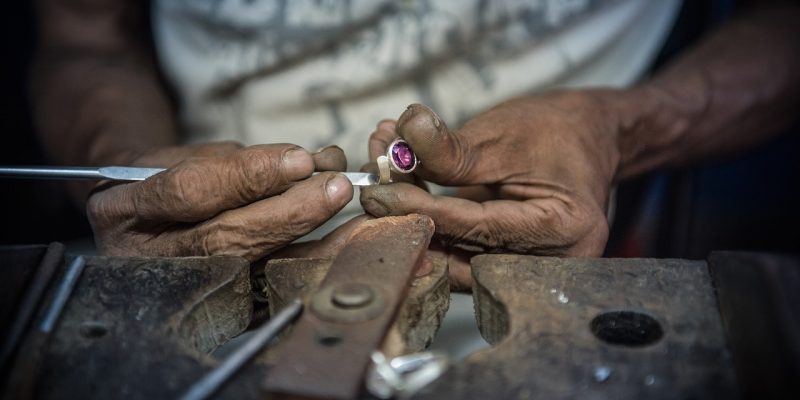 A working in Sri Lanka, Jewelery is a popular product made in Sri Lanka